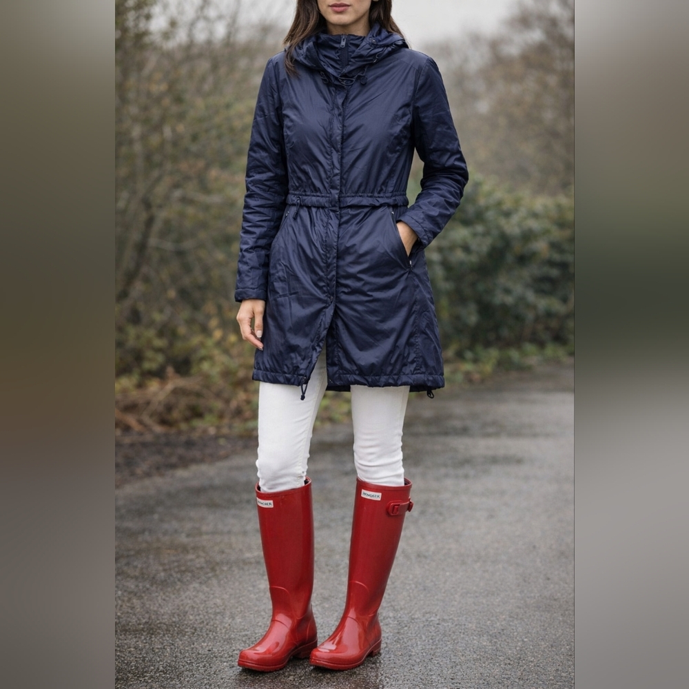 Twik Women's Navy Hooded Light Weight Puffer Rain Jacket